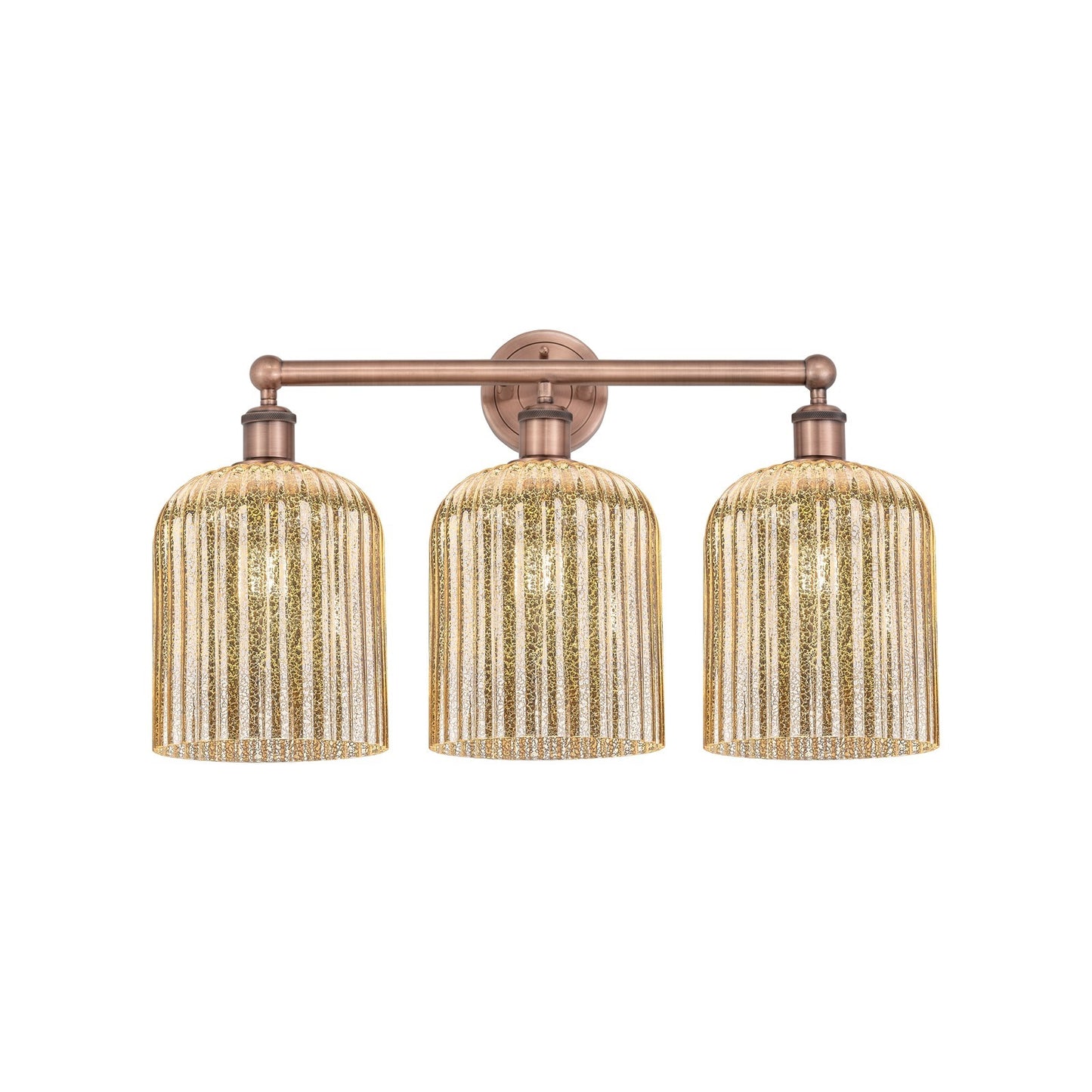 Innovations Bridal Veil 23in 3-Light Bath Vanity Light | Art Nouveau Industrial Antique Copper and Mercury Ribbed Glass | Model 616-3W-AC-G559-8ME