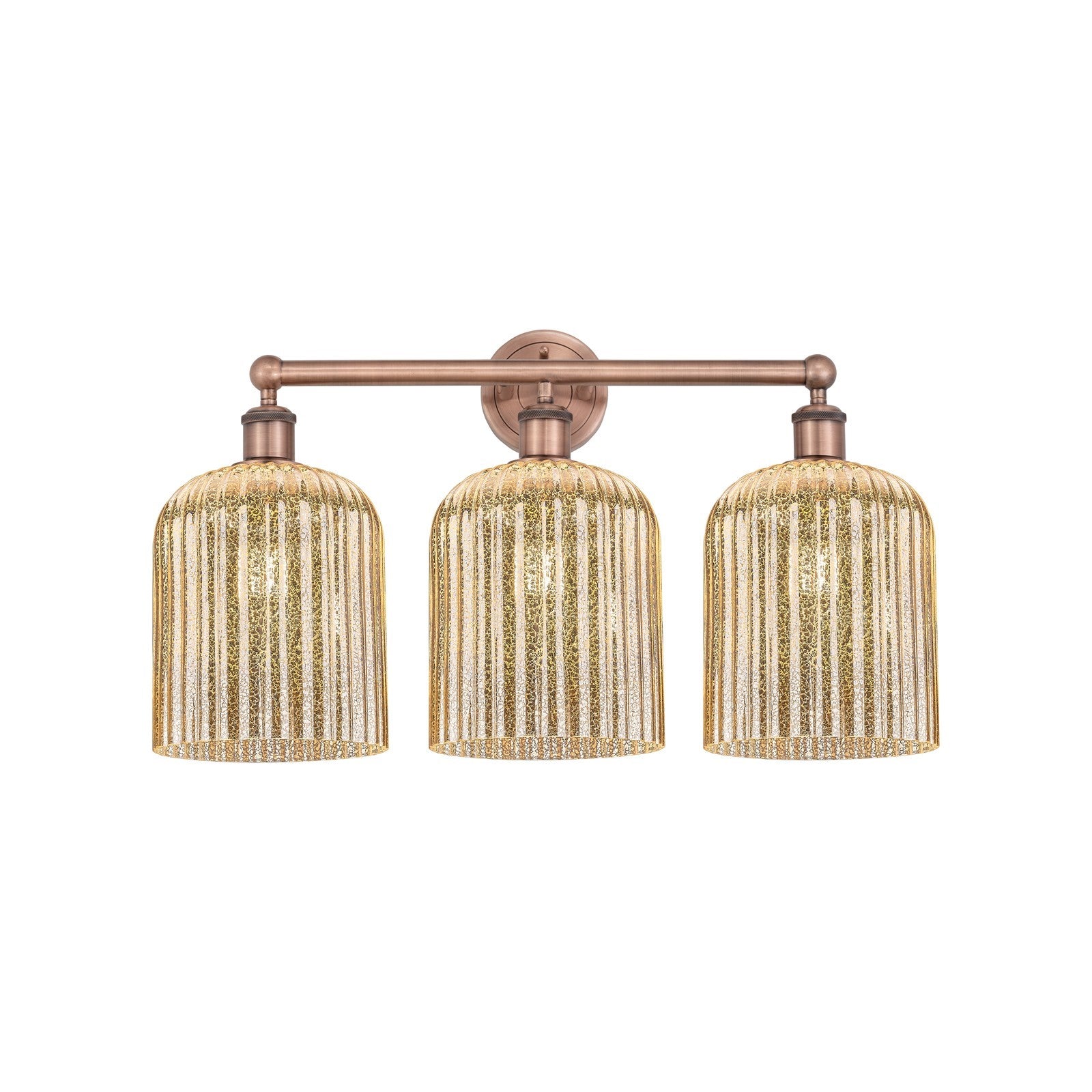 Innovations Bridal Veil 23in 3-Light Bath Vanity Light | Art Nouveau Industrial Antique Copper and Mercury Ribbed Glass | Model 616-3W-AC-G559-8ME