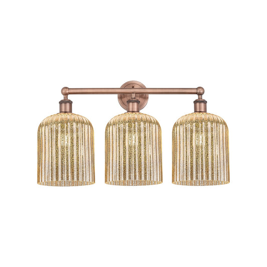 Innovations Bridal Veil 23in 3-Light Bath Vanity Light | Art Nouveau Industrial Antique Copper and Mercury Ribbed Glass | Model 616-3W-AC-G559-8ME