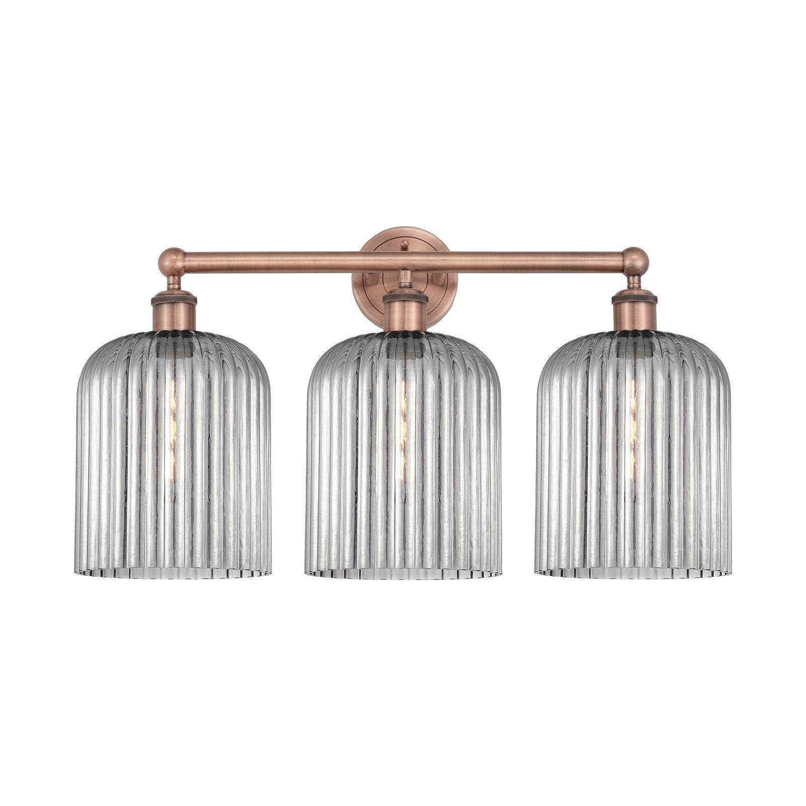 Innovations Bridal Veil 23in 3-Light Bath Vanity Light | Art Nouveau Industrial Antique Copper and Light Smoke Ribbed Glass | Model 616-3W-AC-G559-8SM