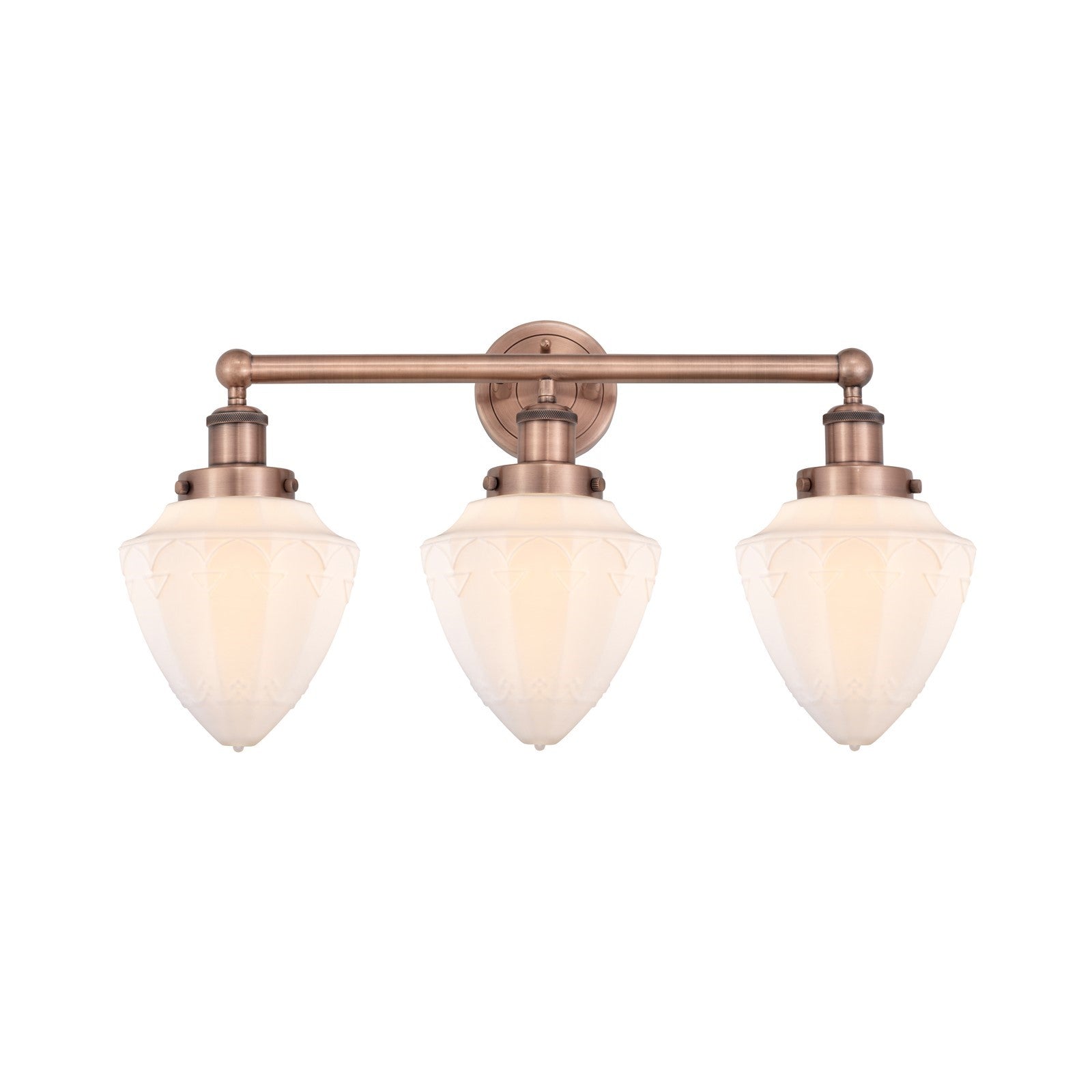 Innovations Bullet 25in 3-Light Bath Vanity Light | Industrial Antique Copper Steel and Matte White Frosted Glass | Bathroom | Model 616-3W-AC-G661-7