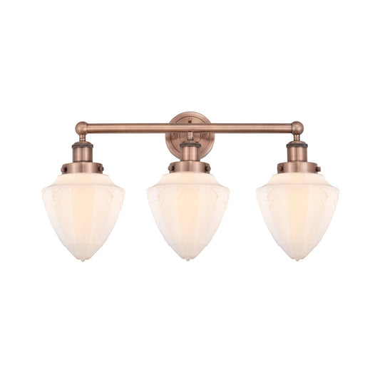 Innovations Bullet 25in 3-Light Bath Vanity Light | Industrial Antique Copper Steel and Matte White Frosted Glass | Bathroom | Model 616-3W-AC-G661-7