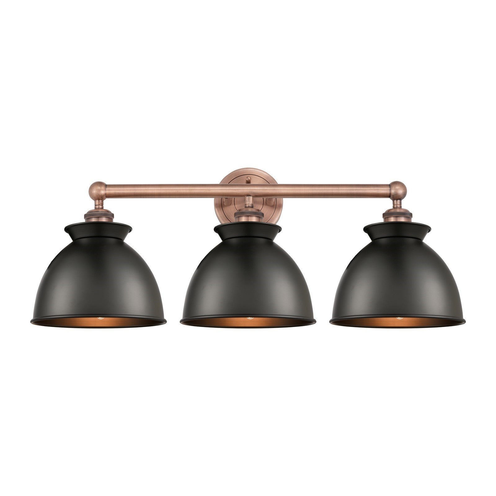 Innovations Adirondack 26in 3-Light Bath Vanity Light | Industrial Antique Copper and Matte Black Metal | Damp Rated Bathroom | Model 616-3W-AC-M14-BK