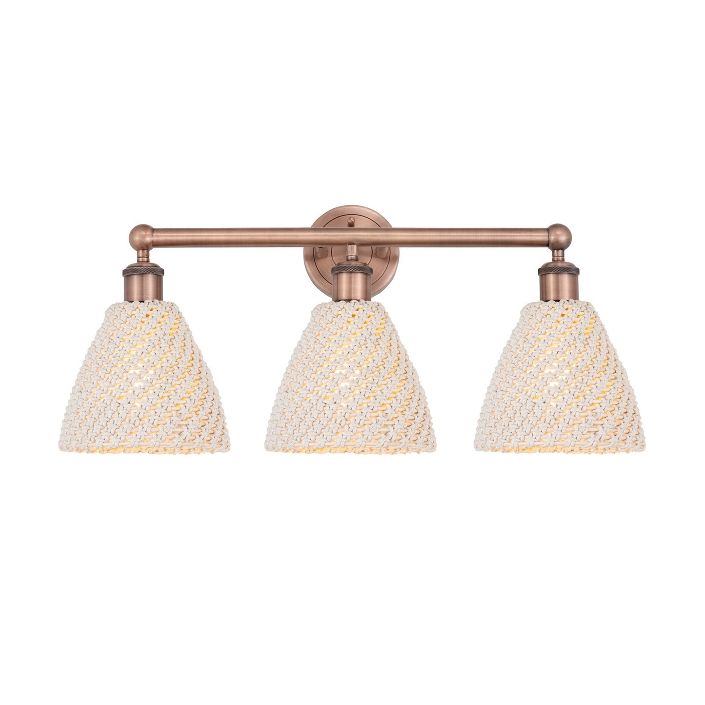 Innovations Bristol Natural 26in 3-Light Bath Vanity Light | Industrial Antique Copper Steel and Natural Fiber Shade | Model 616-3W-AC-NBD-75-NAT