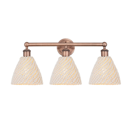 Innovations Bristol Natural 26in 3-Light Bath Vanity Light | Industrial Antique Copper Steel and Natural Fiber Shade | Model 616-3W-AC-NBD-75-NAT