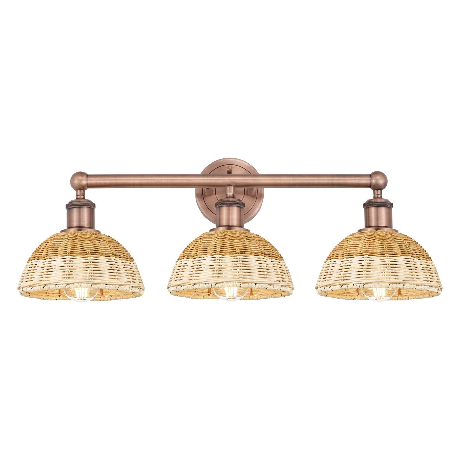 Innovations Lighting Bristol Natural II 26in 3-Light Bath Vanity Light | Industrial Antique Copper and Natural Fiber Shade | Model 616-3W-AC-NBD2-75-NAT