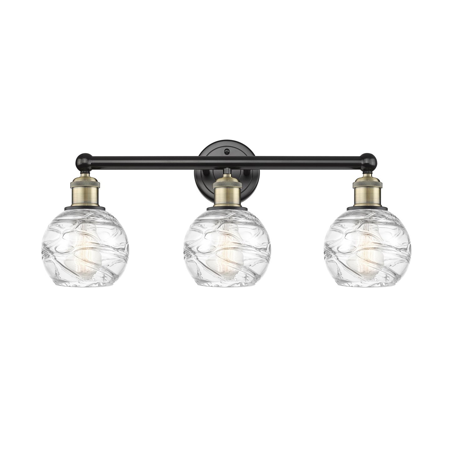 Innovations Athens Deco Swirl 24in 3-Light Bath Vanity Light | Industrial Black Antique Brass and Clear Glass | Damp Rated | Model 616-3W-BAB-G1213-6CL