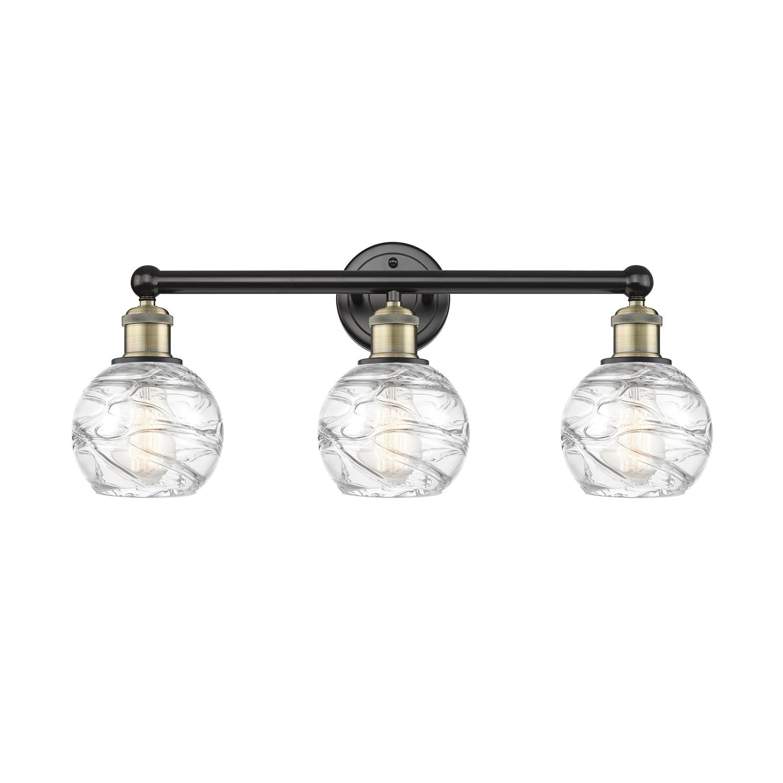 Innovations Athens Deco Swirl 24in 3-Light Bath Vanity Light | Industrial Black Antique Brass and Clear Glass | Damp Rated | Model 616-3W-BAB-G1213-6CL