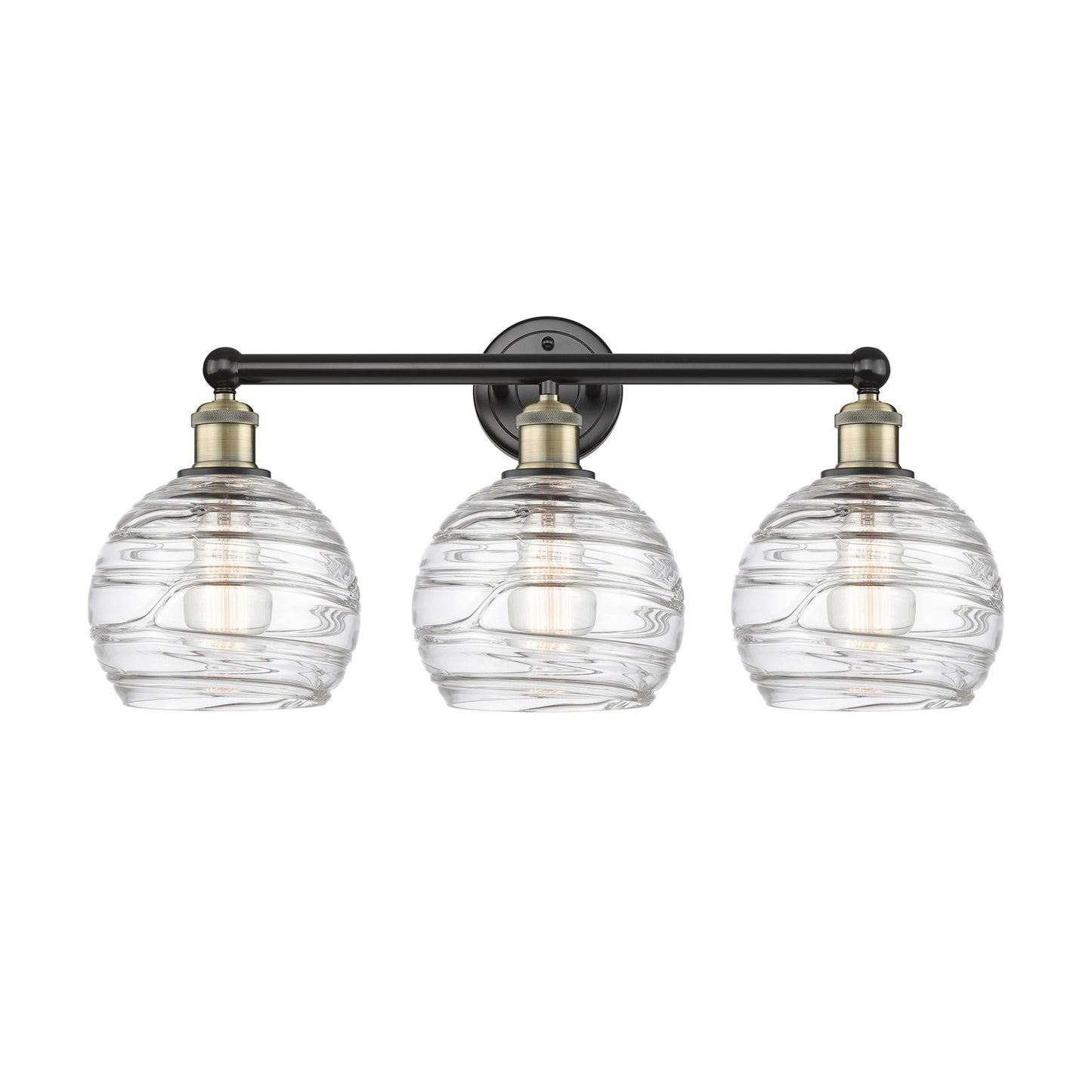 Innovations Athens Deco Swirl 26in 3-Light Bath Vanity Light | Industrial Black Antique Brass and Clear Glass | Bathroom | Model 616-3W-BAB-G1213-8CL