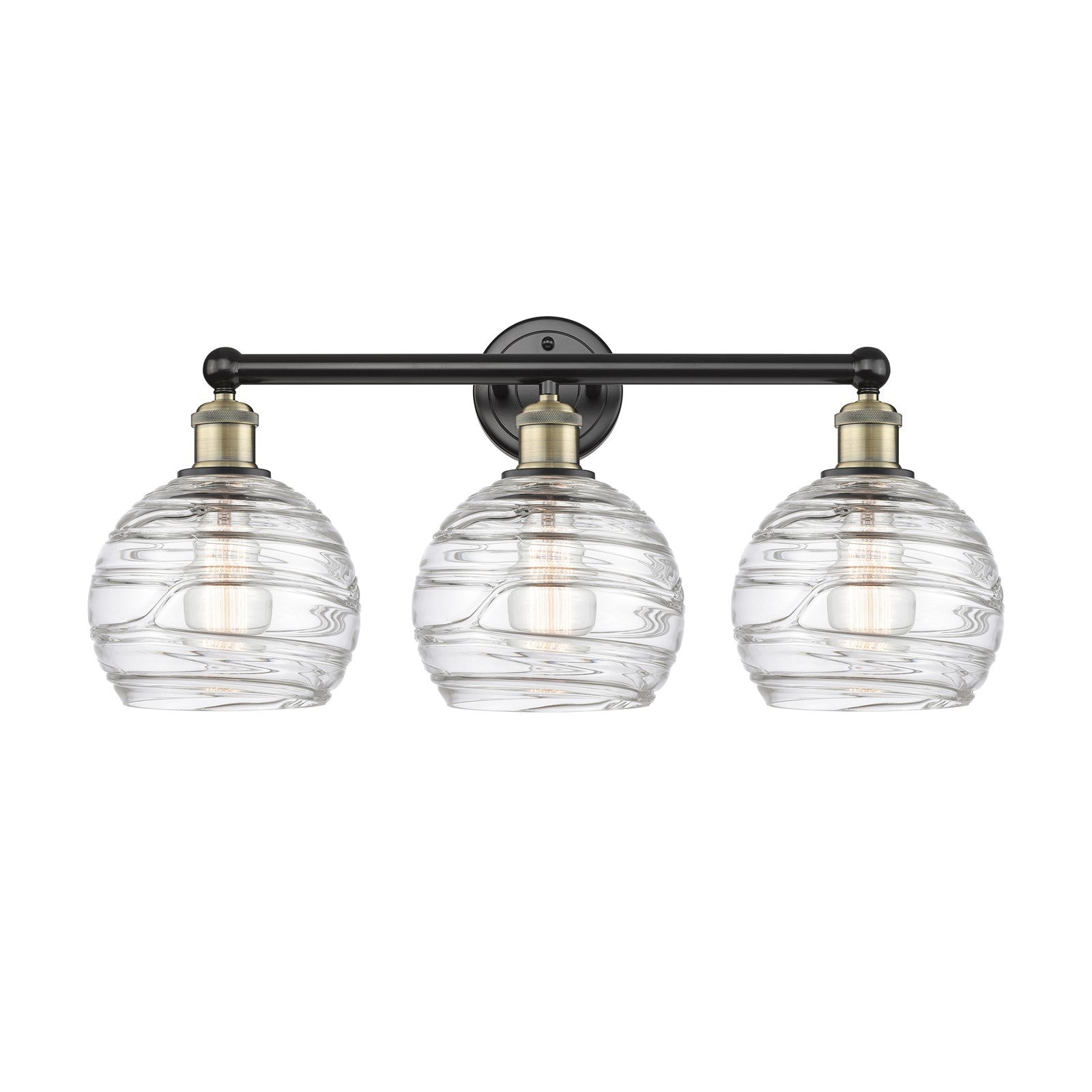 Innovations Athens Deco Swirl 26in 3-Light Bath Vanity Light | Industrial Black Antique Brass and Clear Glass | Bathroom | Model 616-3W-BAB-G1213-8CL