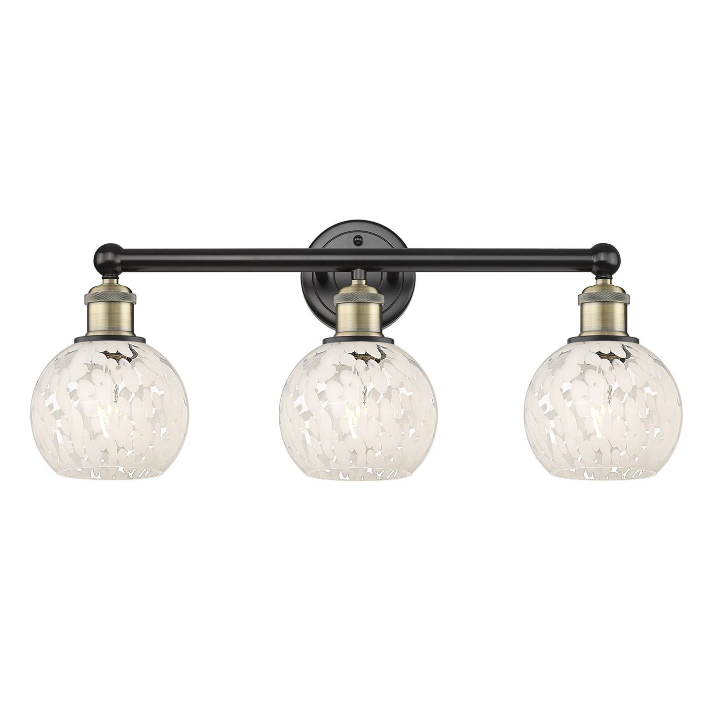 Innovations White Mouchette 24in 3-Light Bath Vanity Light | Industrial Black Antique Brass and White Glass | Kitchen & | Model 616-3W-BAB-G1216-6WM