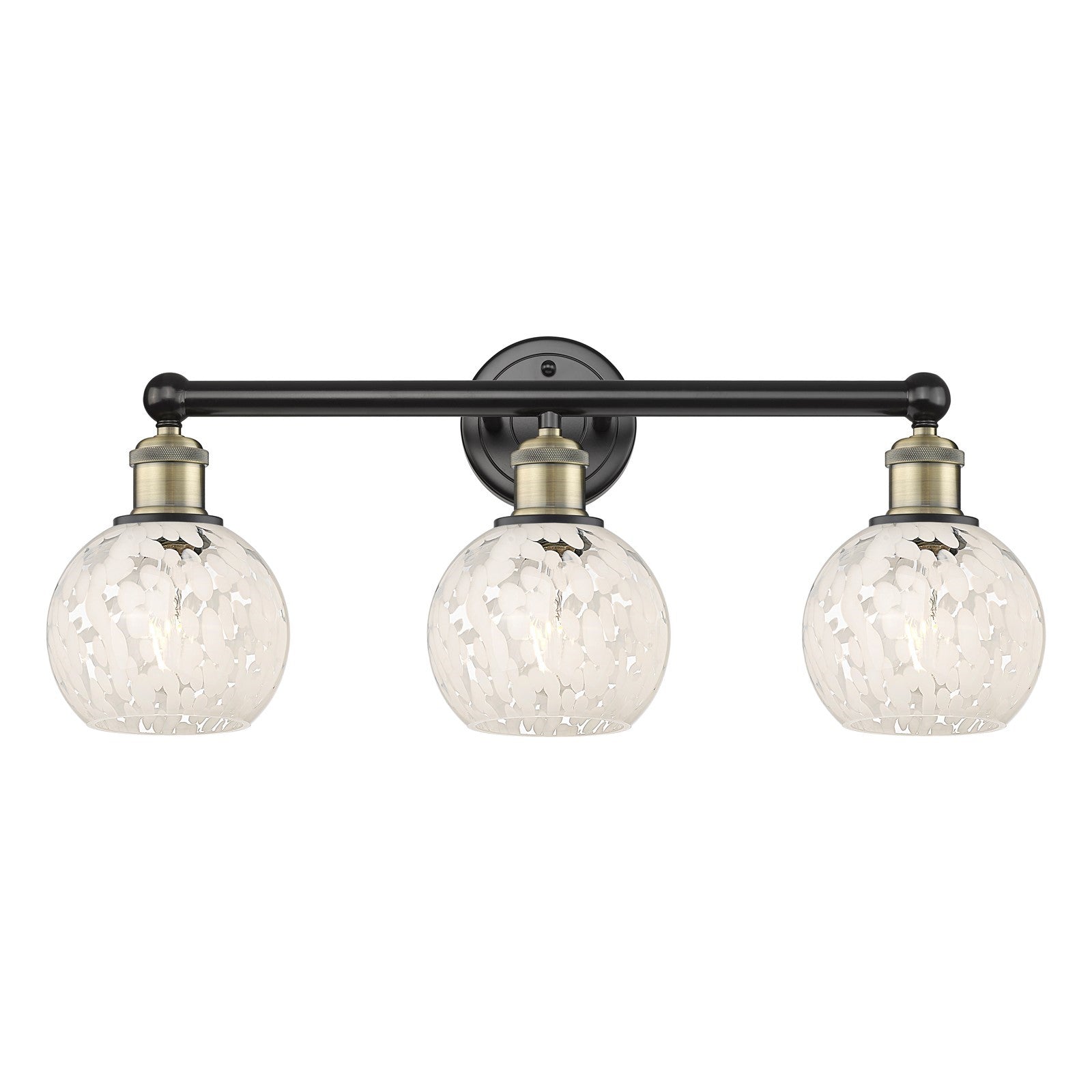 Innovations White Mouchette 24in 3-Light Bath Vanity Light | Industrial Black Antique Brass and White Glass | Kitchen & | Model 616-3W-BAB-G1216-6WM