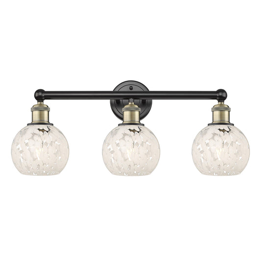 Innovations White Mouchette 24in 3-Light Bath Vanity Light | Industrial Black Antique Brass and White Glass | Kitchen & | Model 616-3W-BAB-G1216-6WM