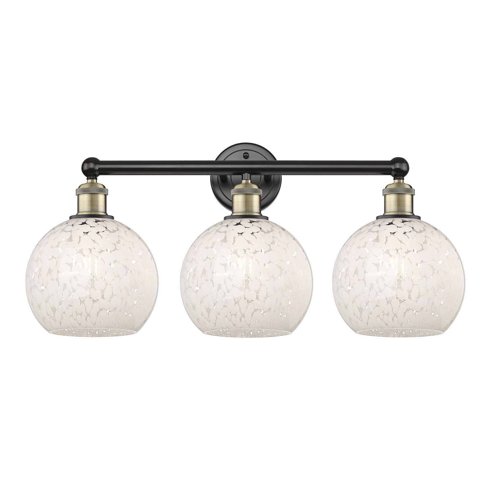 Innovations White Mouchette 26in 3-Light Bath Vanity Light | Art Nouveau Black Antique Brass and White Glass | Bathroom | Model 616-3W-BAB-G1216-8WM