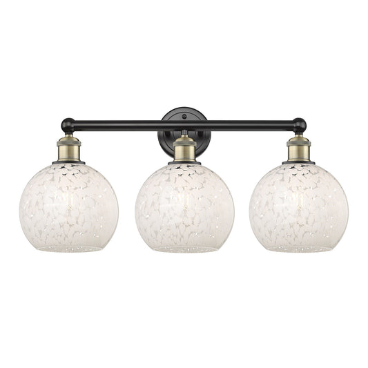 Innovations White Mouchette 26in 3-Light Bath Vanity Light | Art Nouveau Black Antique Brass and White Glass | Bathroom | Model 616-3W-BAB-G1216-8WM