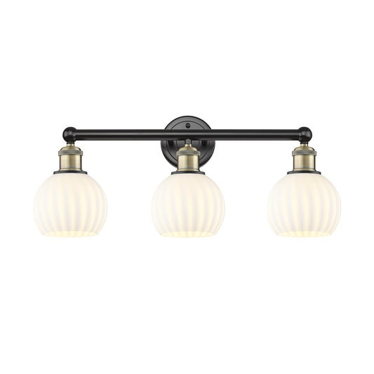 Innovations White Venetian 24in 3-Light Bath Vanity Light | Art Nouveau Black Antique Brass Steel and White Venetian Glass | Model 616-3W-BAB-G1217-6WV