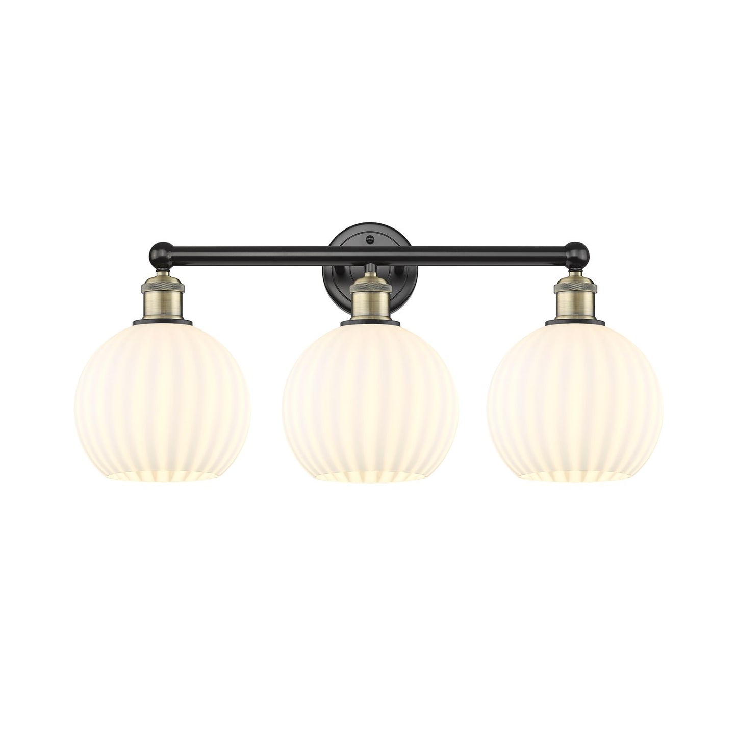 Innovations Lighting Ballston 26in 3-Light Bath Vanity Light | Art Nouveau Modern Black Antique Brass and White Venetian | Model 616-3W-BAB-G1217-8WV