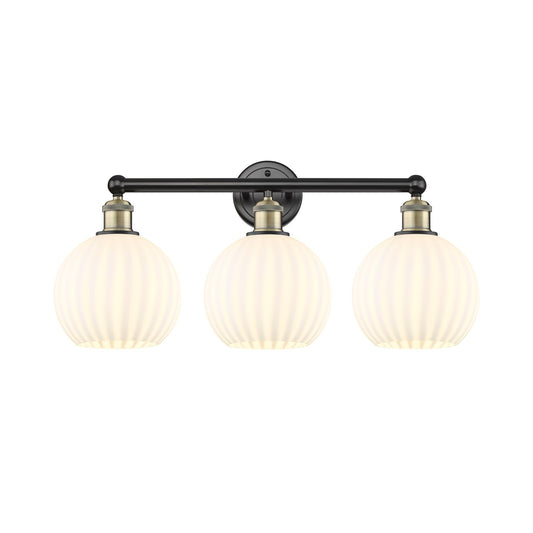 Innovations Lighting Ballston 26in 3-Light Bath Vanity Light | Art Nouveau Modern Black Antique Brass and White Venetian | Model 616-3W-BAB-G1217-8WV