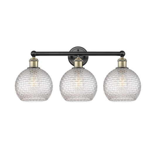 Innovations Athens 26in 3-Light Bath Vanity Light | Modern Farmhouse Black Antique Brass and Clear Basket Weave Glass | Model 616-3W-BAB-G122C-8CL