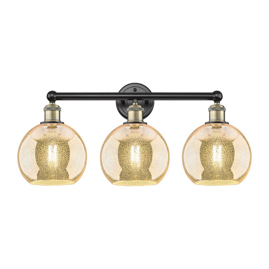 Innovations Athens 26in 3-Light Bath Vanity Light | Industrial Black Antique Brass and Mercury Glass | Bathroom Vanity | 26 x | Model 616-3W-BAB-G128-8