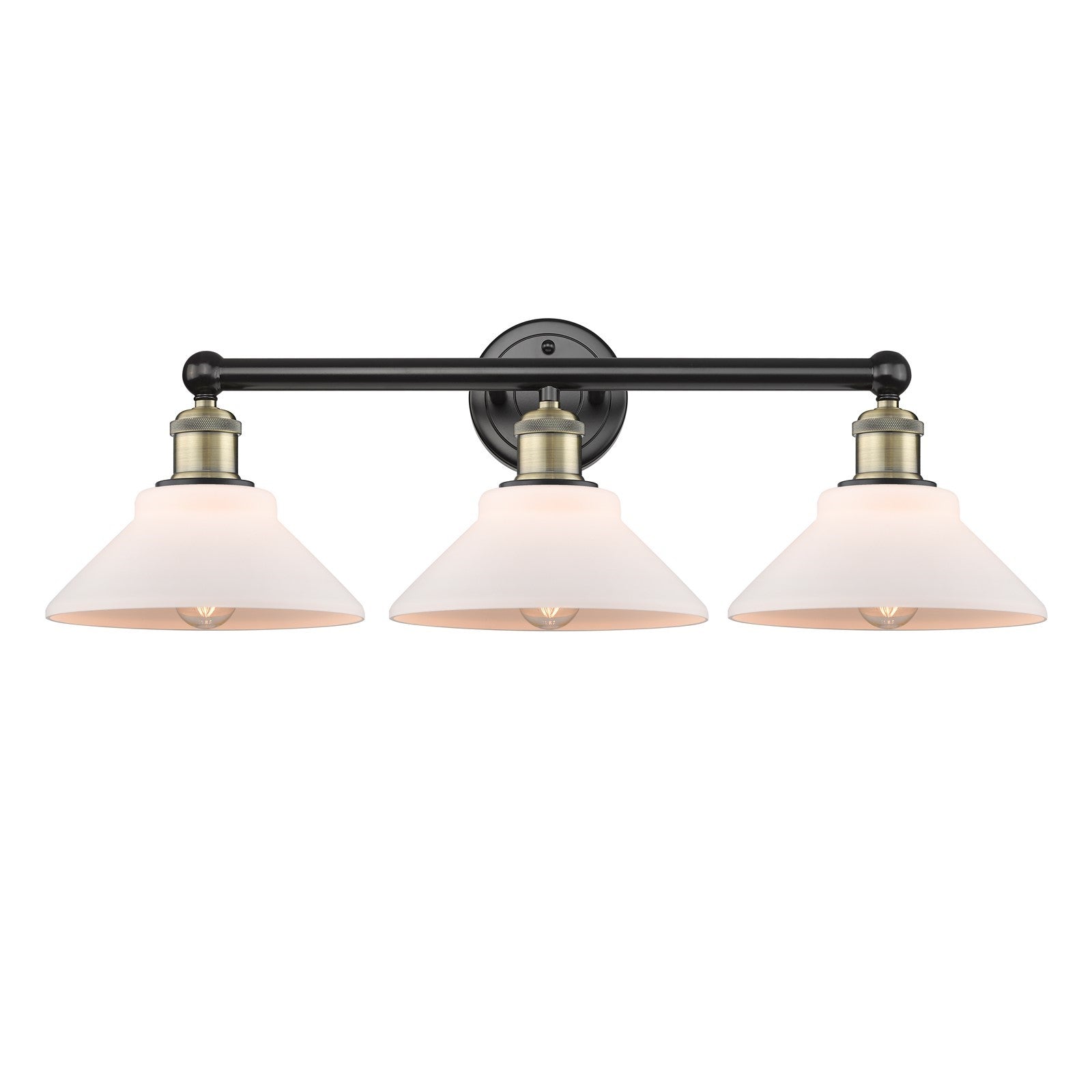 Innovations Orwell 26in 3-Light Bath Vanity | Industrial Black Antique Brass and Matte White Glass | Bathroom Vanity Light | 26.38 | Model 616-3W-BAB-G131