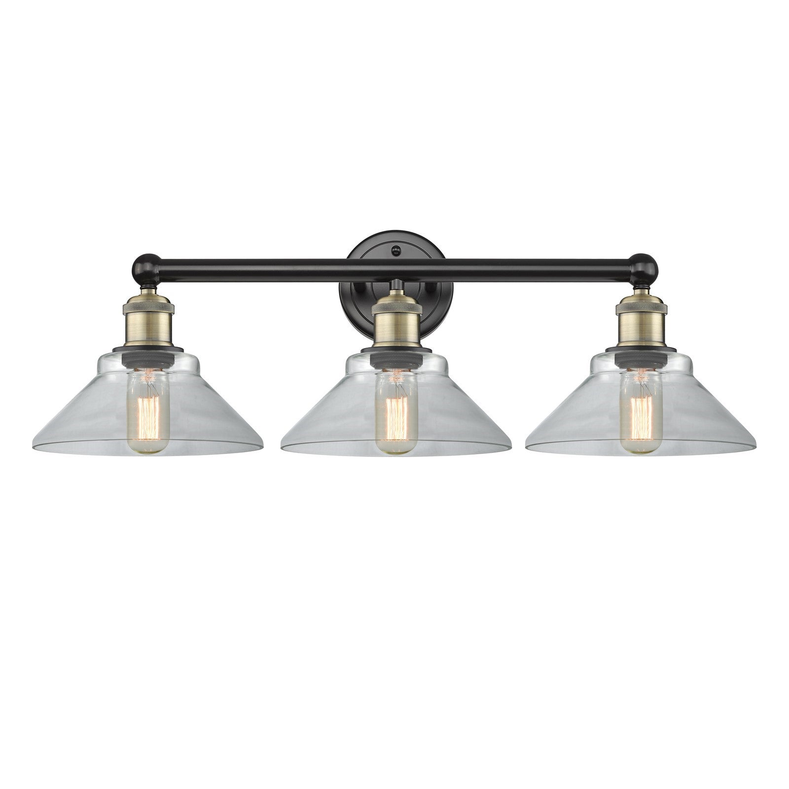 Innovations Orwell 26in 3-Light Bath Vanity | Industrial Black Antique Brass Steel and Clear Glass | Bathroom Vanity Light | 26.38 | Model 616-3W-BAB-G132