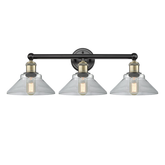 Innovations Orwell 26in 3-Light Bath Vanity | Industrial Black Antique Brass Steel and Clear Glass | Bathroom Vanity Light | 26.38 | Model 616-3W-BAB-G132