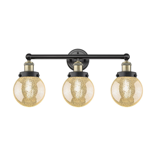 Innovations Beacon 24in 3-Light Bath Vanity Light | Industrial Black Antique Brass Steel and Mercury Glass | Bathroom Vanity & | Model 616-3W-BAB-G208-6
