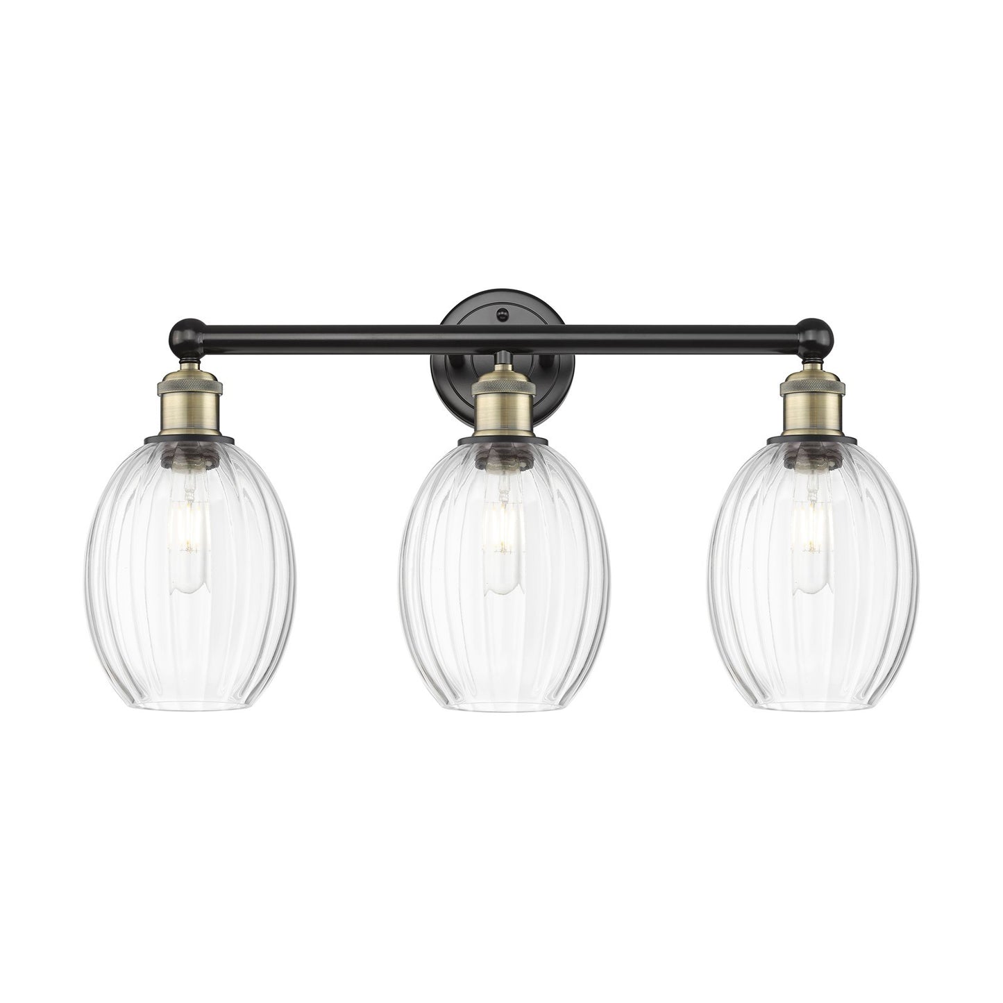 Innovations Preston Bulb 24in 3-Light Bath Vanity Light | Industrial Black Antique Brass and Clear Glass | Bathroom Vanity | Model 616-3W-BAB-G459-6CL