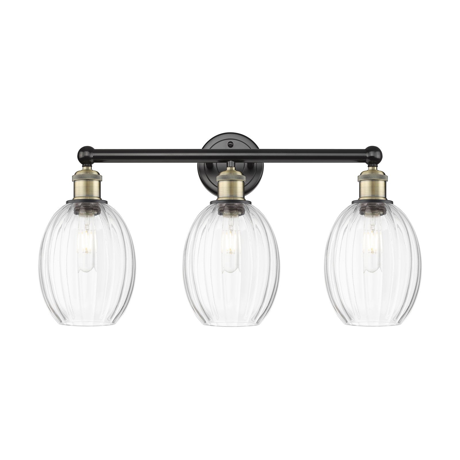 Innovations Preston Bulb 24in 3-Light Bath Vanity Light | Industrial Black Antique Brass and Clear Glass | Bathroom Vanity | Model 616-3W-BAB-G459-6CL