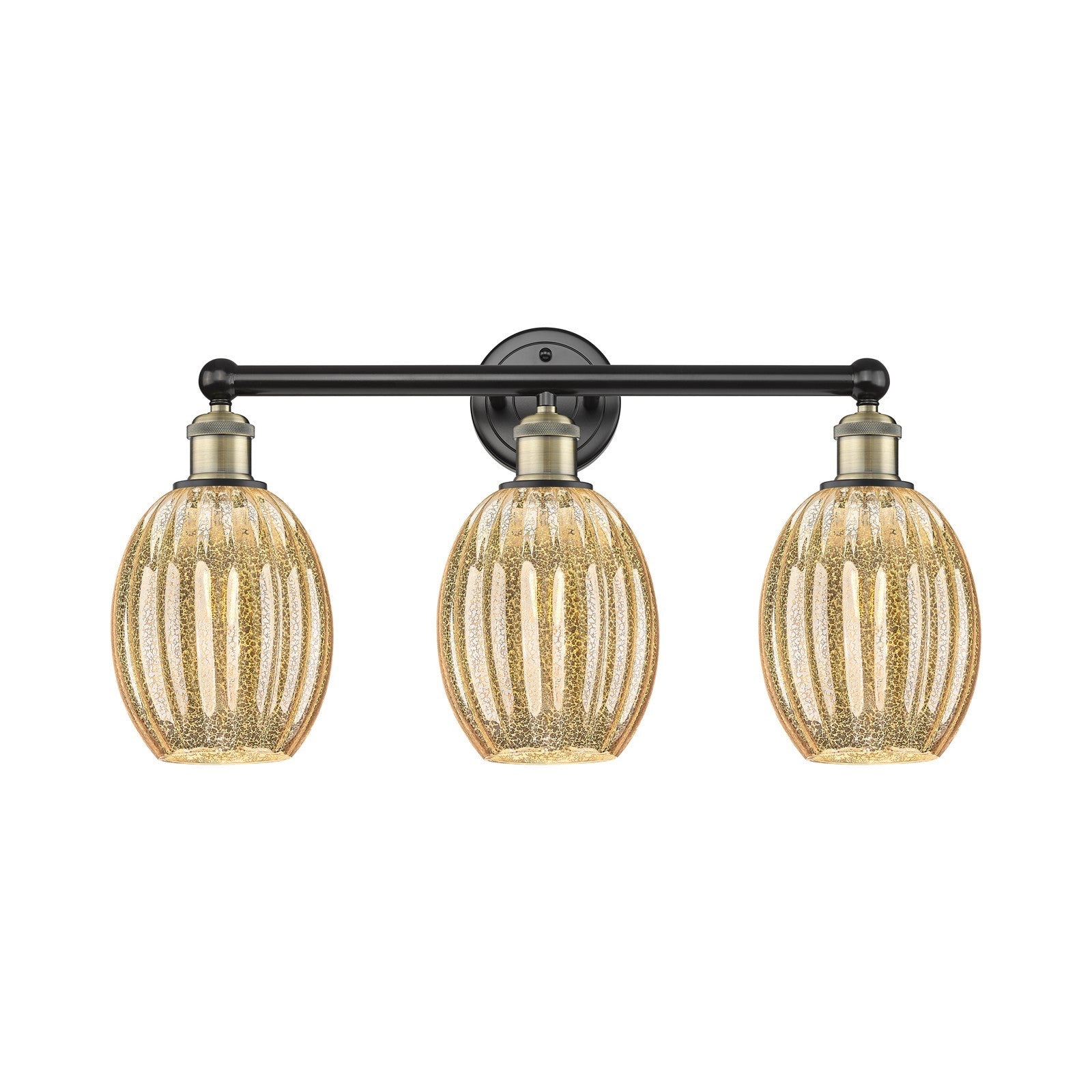 Innovations Preston Bulb 24in 3-Light Bath Vanity Light | Industrial Black Antique Brass and Mercury Glass | Damp-Rated | Model 616-3W-BAB-G459-6ME