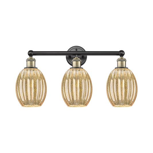 Innovations Preston Bulb 24in 3-Light Bath Vanity Light | Industrial Black Antique Brass and Mercury Glass | Damp-Rated | Model 616-3W-BAB-G459-6ME