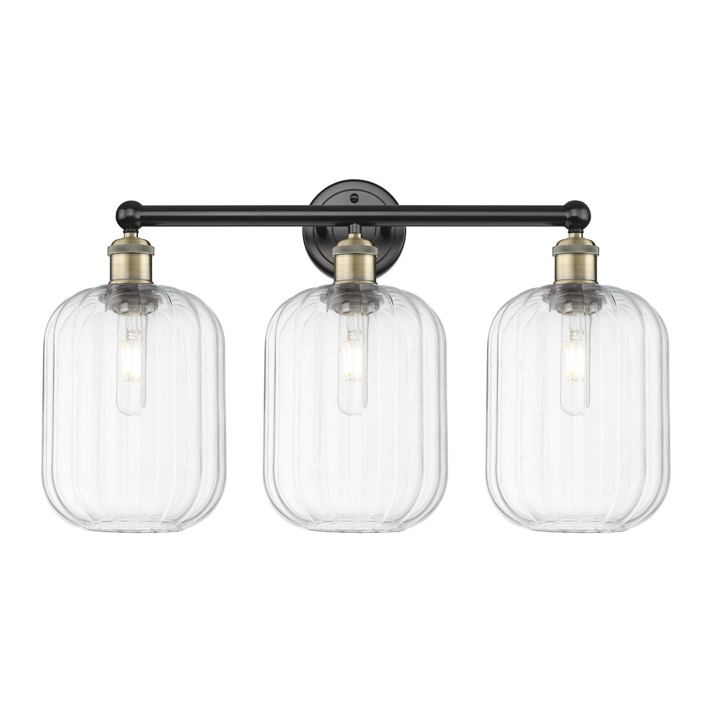 Innovations Preston Cylinder 25in 3-Light Bath Vanity Light | Industrial Black Antique Brass Steel and Clear Glass | Bathroom | Model 616-3W-BAB-G460-7CL