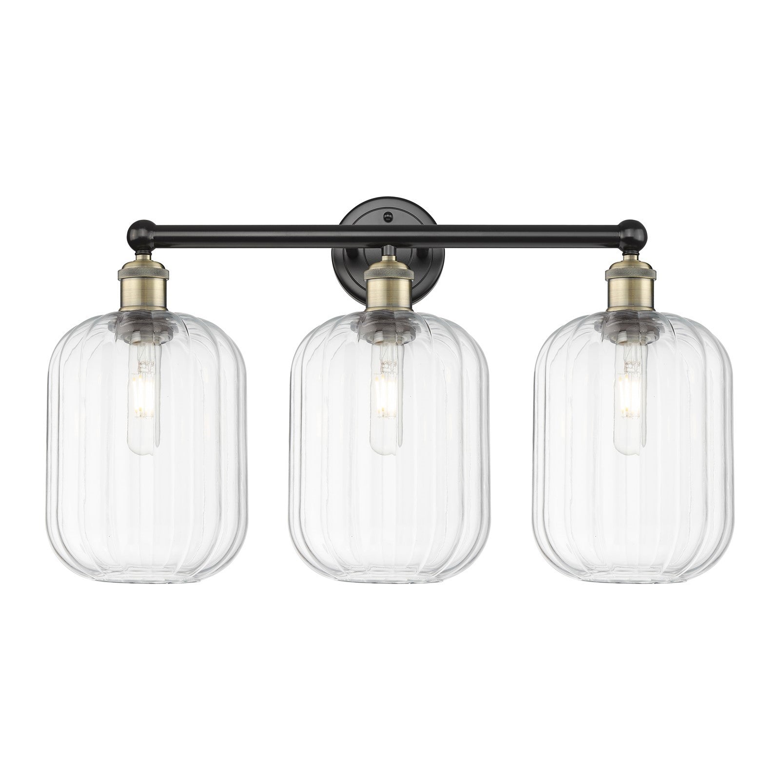 Innovations Preston Cylinder 25in 3-Light Bath Vanity Light | Industrial Black Antique Brass Steel and Clear Glass | Bathroom | Model 616-3W-BAB-G460-7CL