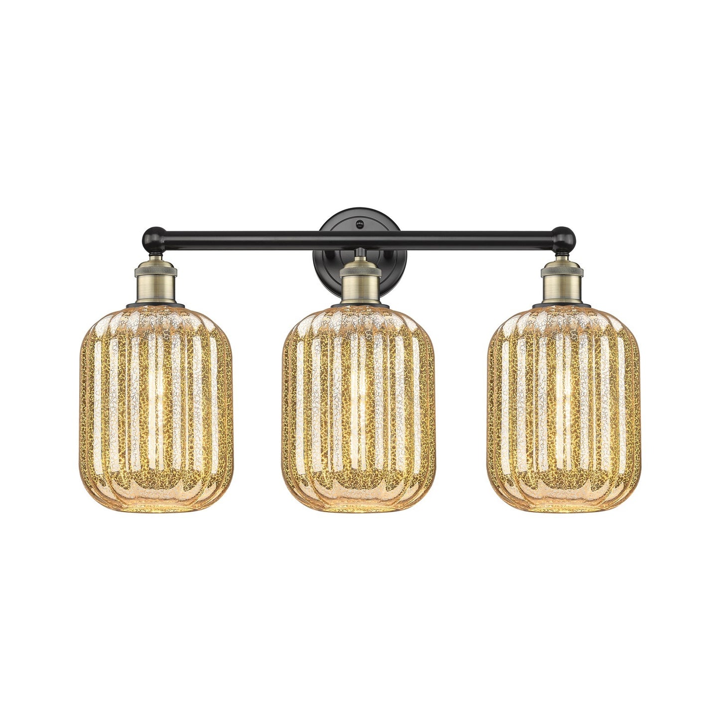 Innovations Preston Cylinder 25in 3-Light Bath Vanity Light | Industrial Black Antique Brass and Mercury Glass | Bathroom | Model 616-3W-BAB-G460-7ME