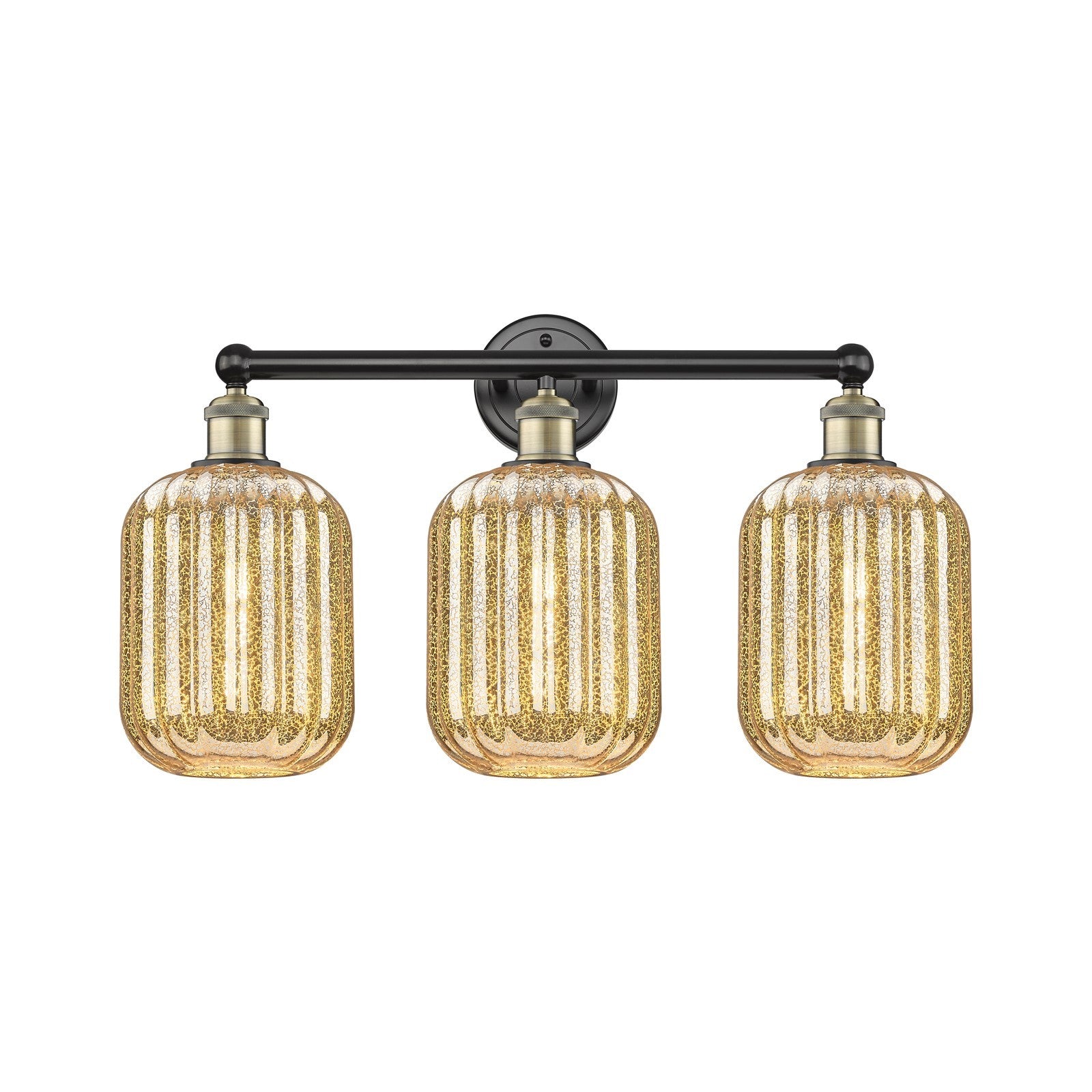 Innovations Preston Cylinder 25in 3-Light Bath Vanity Light | Industrial Black Antique Brass and Mercury Glass | Bathroom | Model 616-3W-BAB-G460-7ME