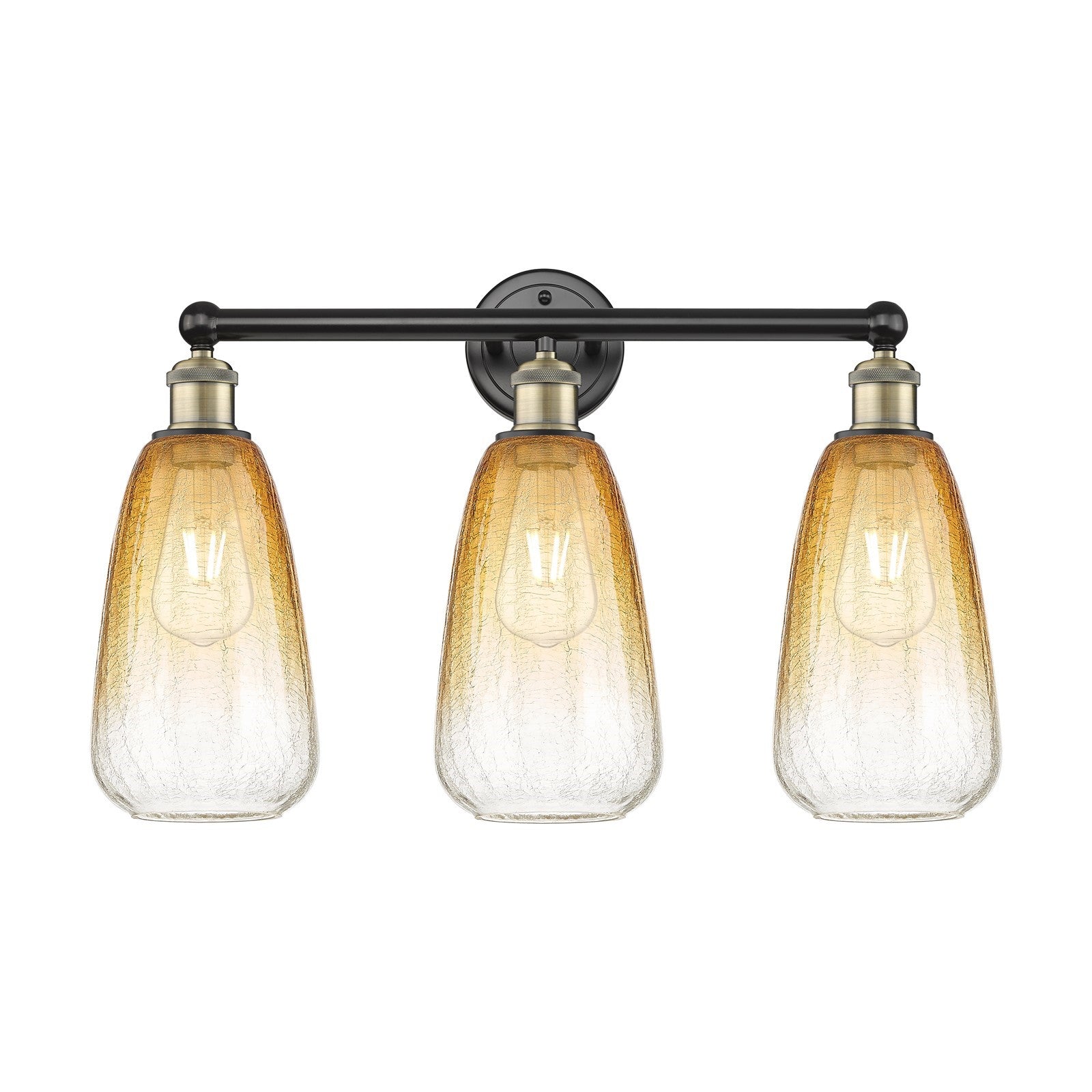 Innovations Brookhaven Almond 24in 3-Light Bath Vanity Light | Industrial Black Antique Brass and Amber Glass | Damp-Rated | Model 616-3W-BAB-G480-6AM