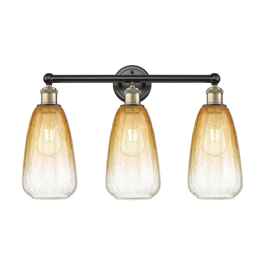 Innovations Brookhaven Almond 24in 3-Light Bath Vanity Light | Industrial Black Antique Brass and Amber Glass | Damp-Rated | Model 616-3W-BAB-G480-6AM