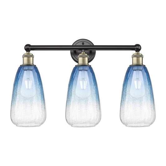 Innovations Brookhaven Almond 24in 3-Light Bath Vanity Light | Industrial Black Antique Brass and Sapphire Blue Glass | Damp | Model 616-3W-BAB-G480-6SB