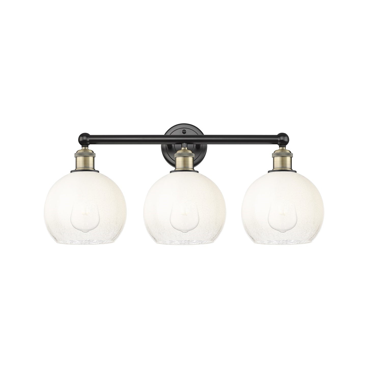 Innovations Brookhaven Globe 26in 3-Light Bath Vanity Light | Industrial Black Antique Brass Steel and Opal Glass | Bathroom | Model 616-3W-BAB-G483-8OP