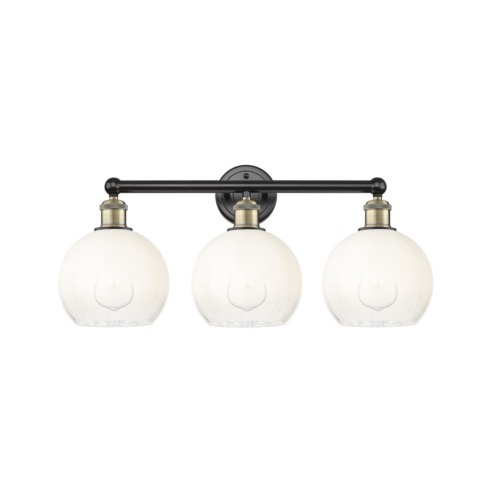 Innovations Brookhaven Globe 26in 3-Light Bath Vanity Light | Industrial Black Antique Brass Steel and Opal Glass | Bathroom | Model 616-3W-BAB-G483-8OP