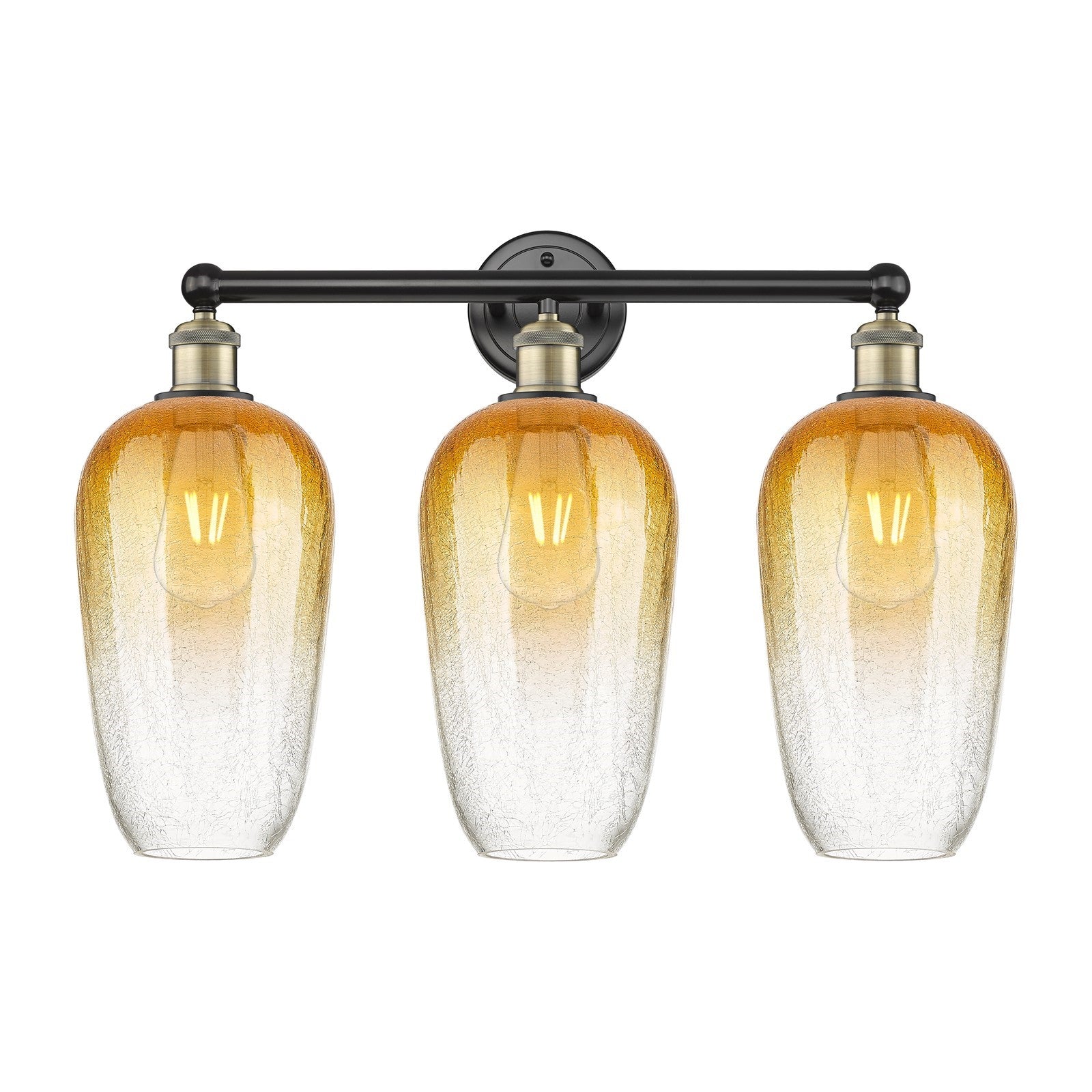 Innovations Brookhaven Flute 25in 3-Light Bath Vanity Light | Industrial Black Antique Brass Steel and Amber Glass | Bathroom | Model 616-3W-BAB-G484-7AM