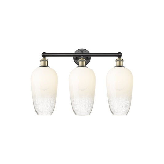 Innovations Brookhaven Flute 25in 3-Light Bath Vanity Light | Industrial Black Antique Brass Steel and Opal Glass | Bathroom | Model 616-3W-BAB-G484-7OP