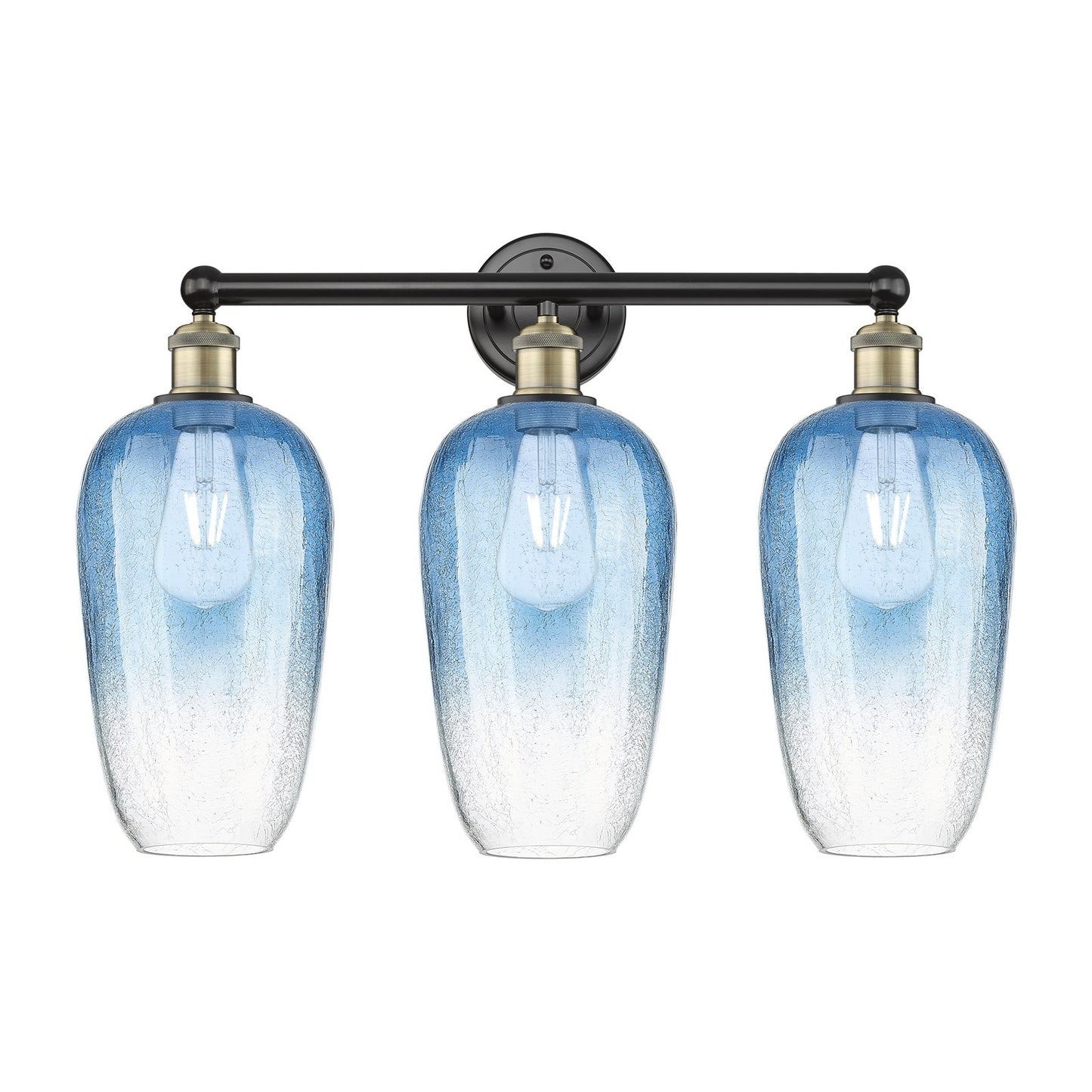 Innovations Brookhaven Flute 25in 3-Light Bath Vanity Light | Industrial Black Antique Brass and Sapphire Blue Glass | Model 616-3W-BAB-G484-7SB
