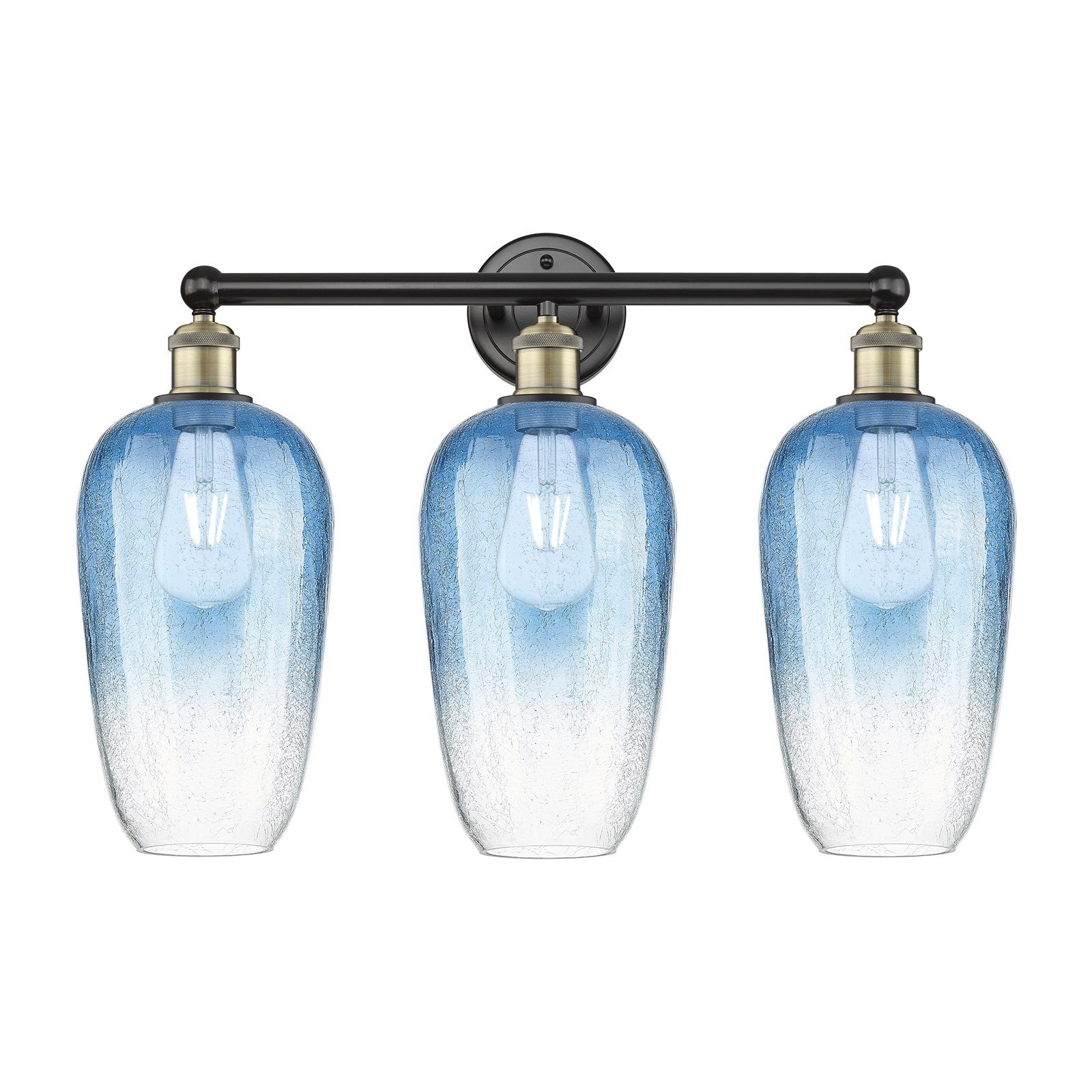 Innovations Brookhaven Flute 25in 3-Light Bath Vanity Light | Industrial Black Antique Brass and Sapphire Blue Glass | Model 616-3W-BAB-G484-7SB