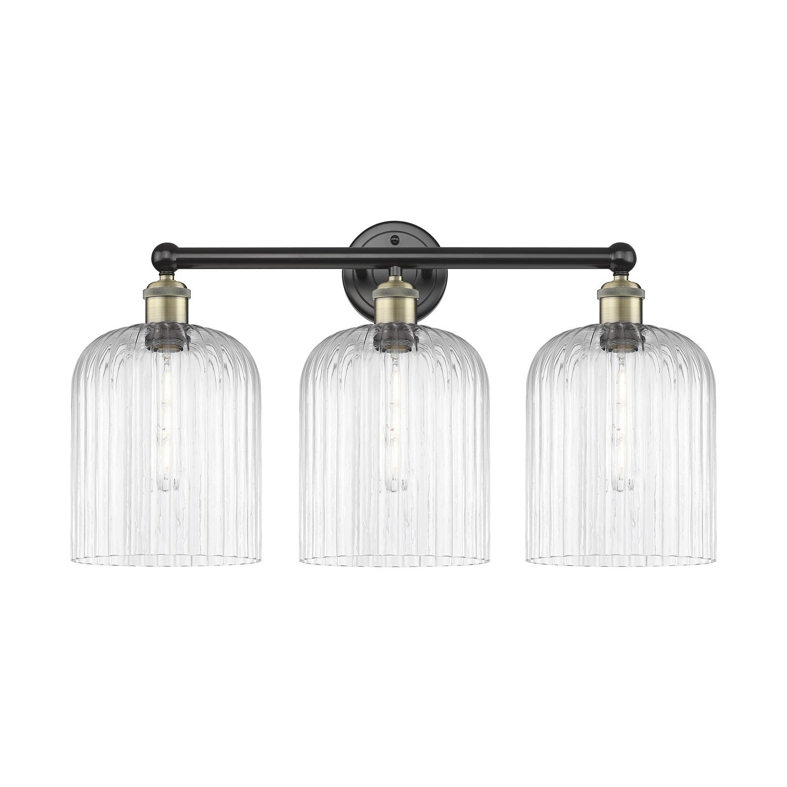 Innovations Bridal Veil 23in 3-Light Bath Vanity Light | Art Nouveau Black Antique Brass and Clear Ribbed Glass | Bathroom | Model 616-3W-BAB-G559-8CL