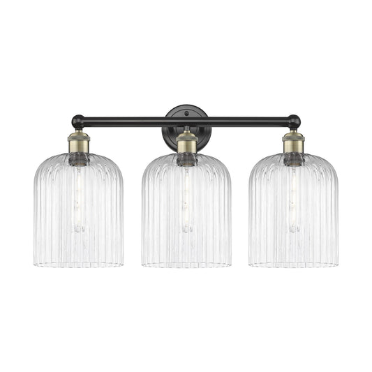 Innovations Bridal Veil 23in 3-Light Bath Vanity Light | Art Nouveau Black Antique Brass and Clear Ribbed Glass | Bathroom | Model 616-3W-BAB-G559-8CL