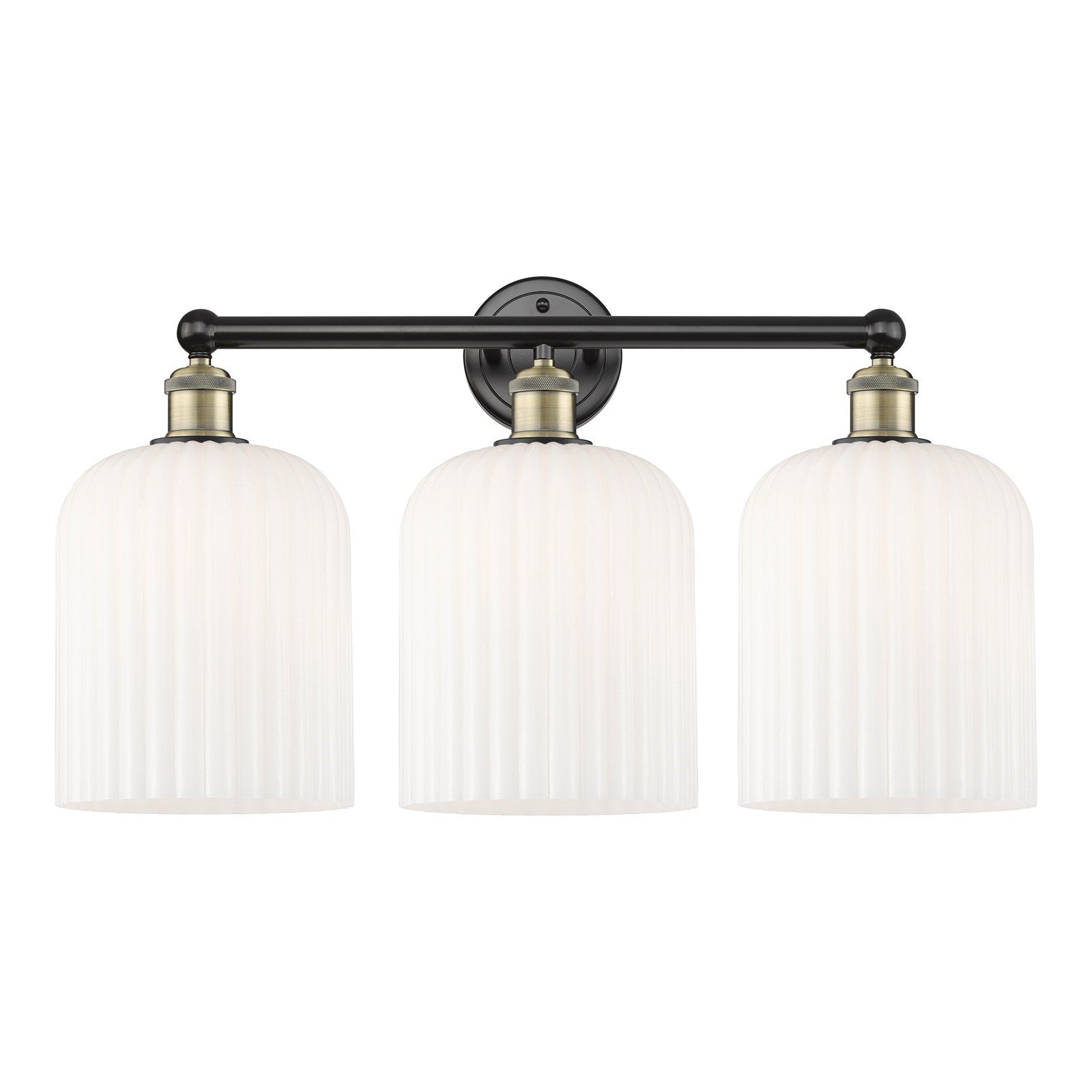 Innovations Bridal Veil 23in 3-Light Bath Vanity Light | Art Nouveau Black Antique Brass and Gloss White Ribbed Glass | Model 616-3W-BAB-G559-8GWH