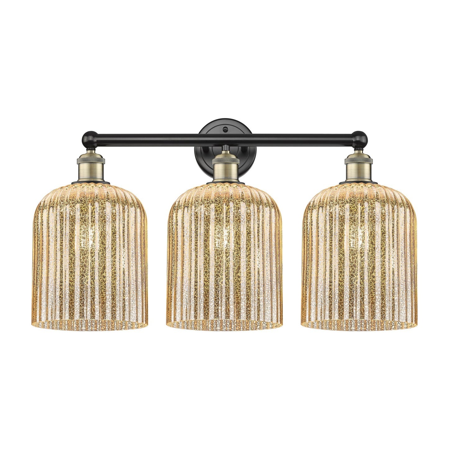 Innovations Bridal Veil 23in 3-Light Bath Vanity Light | Art Nouveau Black Antique Brass and Mercury Ribbed Glass | Bathroom | Model 616-3W-BAB-G559-8ME