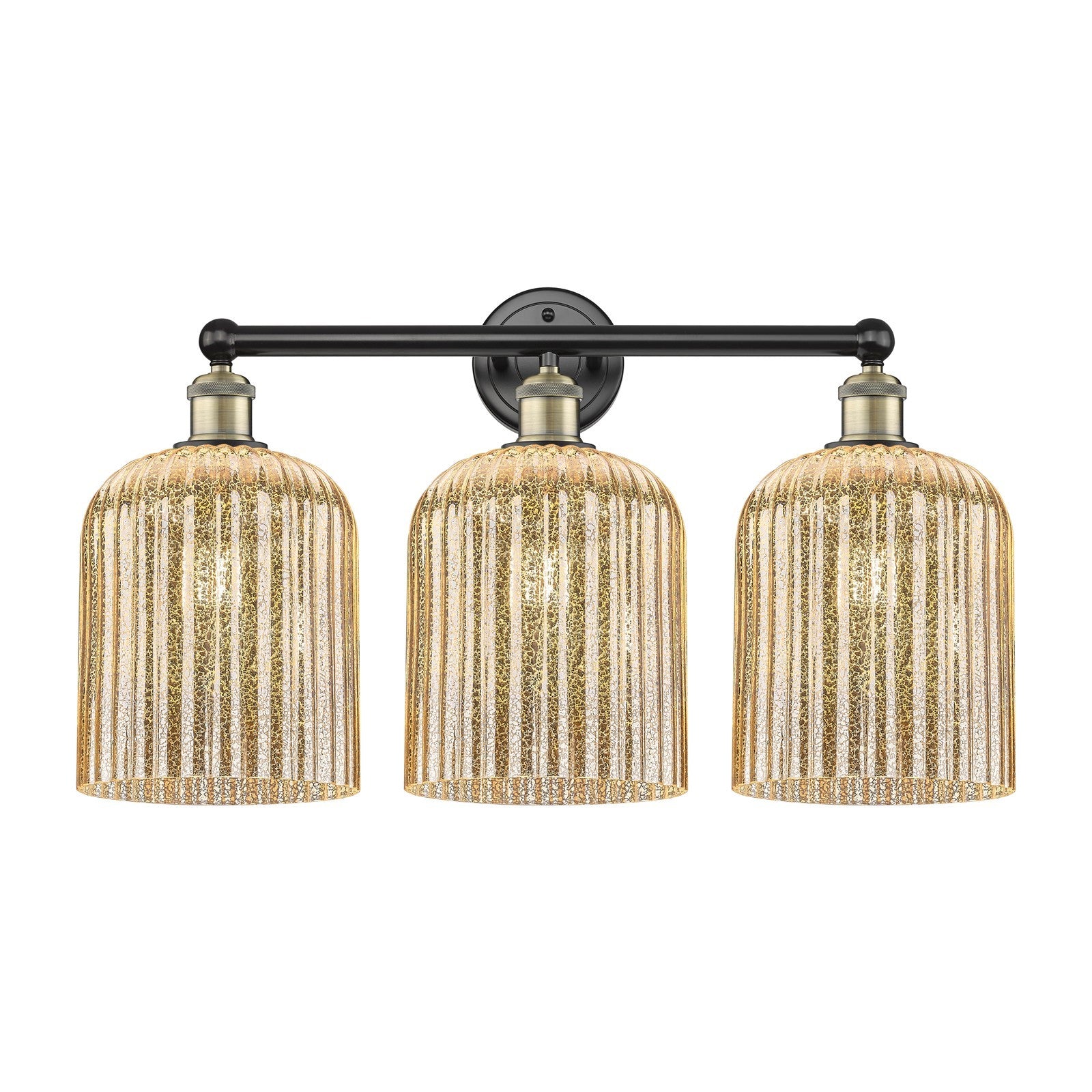 Innovations Bridal Veil 23in 3-Light Bath Vanity Light | Art Nouveau Black Antique Brass and Mercury Ribbed Glass | Bathroom | Model 616-3W-BAB-G559-8ME